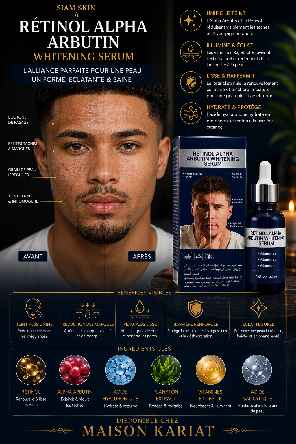 Sérum Visage au Rétinol & Alpha-Arbutine – Teint Unifié, Éclat & Imperfections