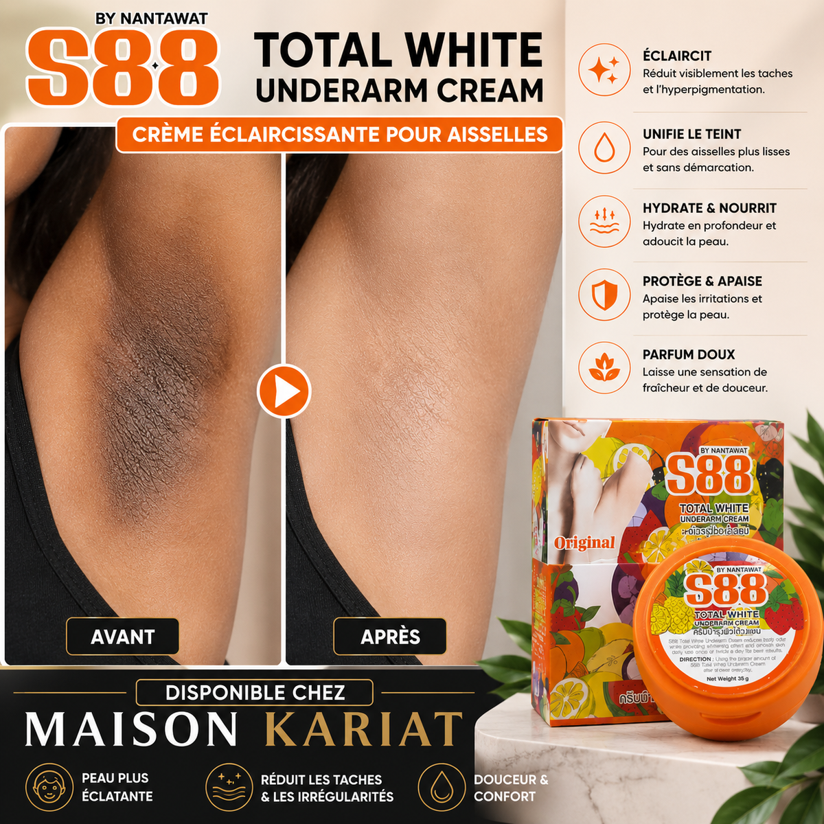 S88 Total White – Crème Soin Éclaircissante pour Aisselles